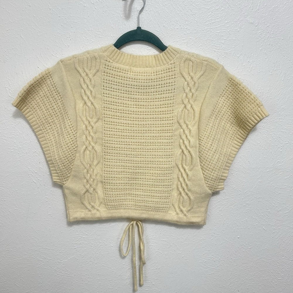 LBLC The Label Butter Cream Cropped Sweater Vest Drawstring Waist Size XS Preppy - Picture 5 of 9
